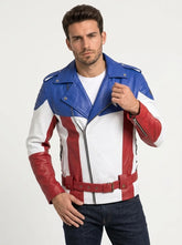 Unisex USA Flag Biker Leather Jacket