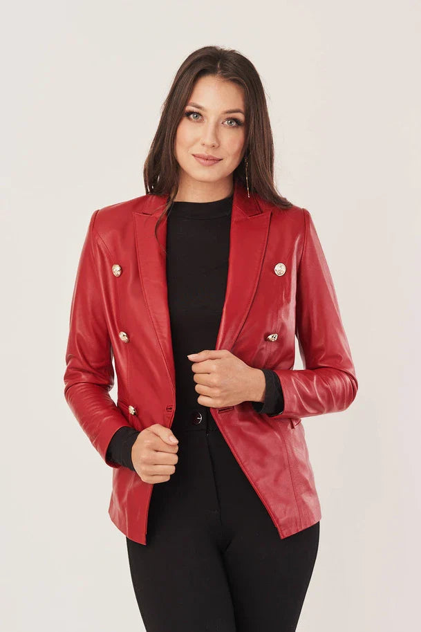 Vanthea - Women's Sheepskin Red Leather Blazer