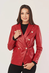 Vanthea - Women's Sheepskin Red Leather Blazer