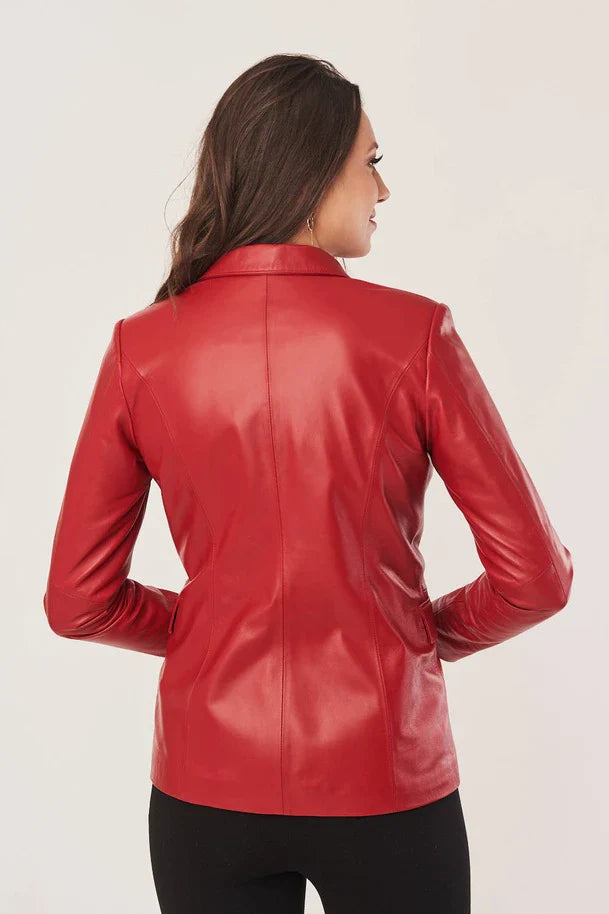Vanthea - Women's Sheepskin Red Leather Blazer