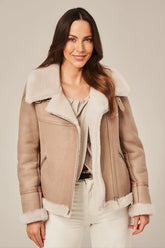 Vella - Women's Beige Pilot Shearling Jacket