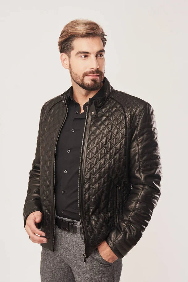 Veylan - Men's Black Leather Quilted Jacket
