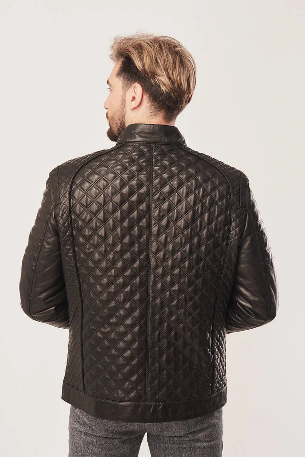 Veylan - Men's Black Leather Quilted Jacket