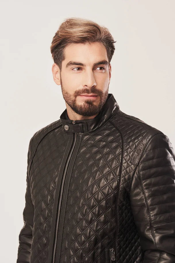 Veylan - Men's Black Leather Quilted Jacket