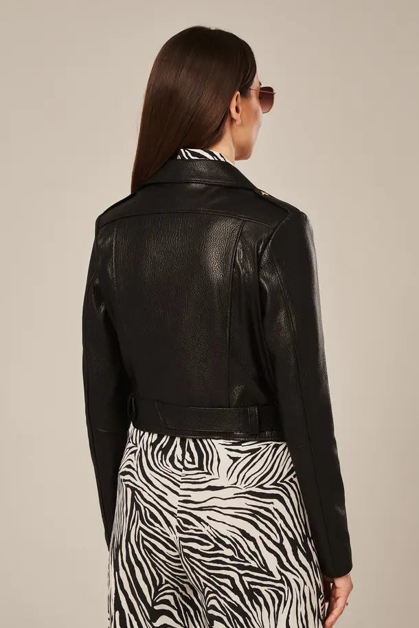 Virella - Women's Black Sheepskin Leather Biker Jacket