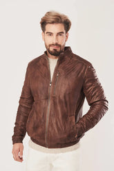 Vorn - Men's Distressed Brown Leather Bomber Jacket