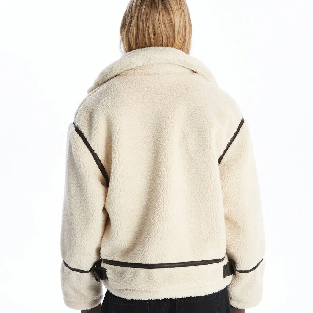White Shearling Leather Jacket For Women