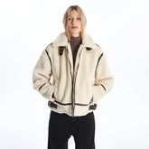 White Shearling Leather Jacket For Women