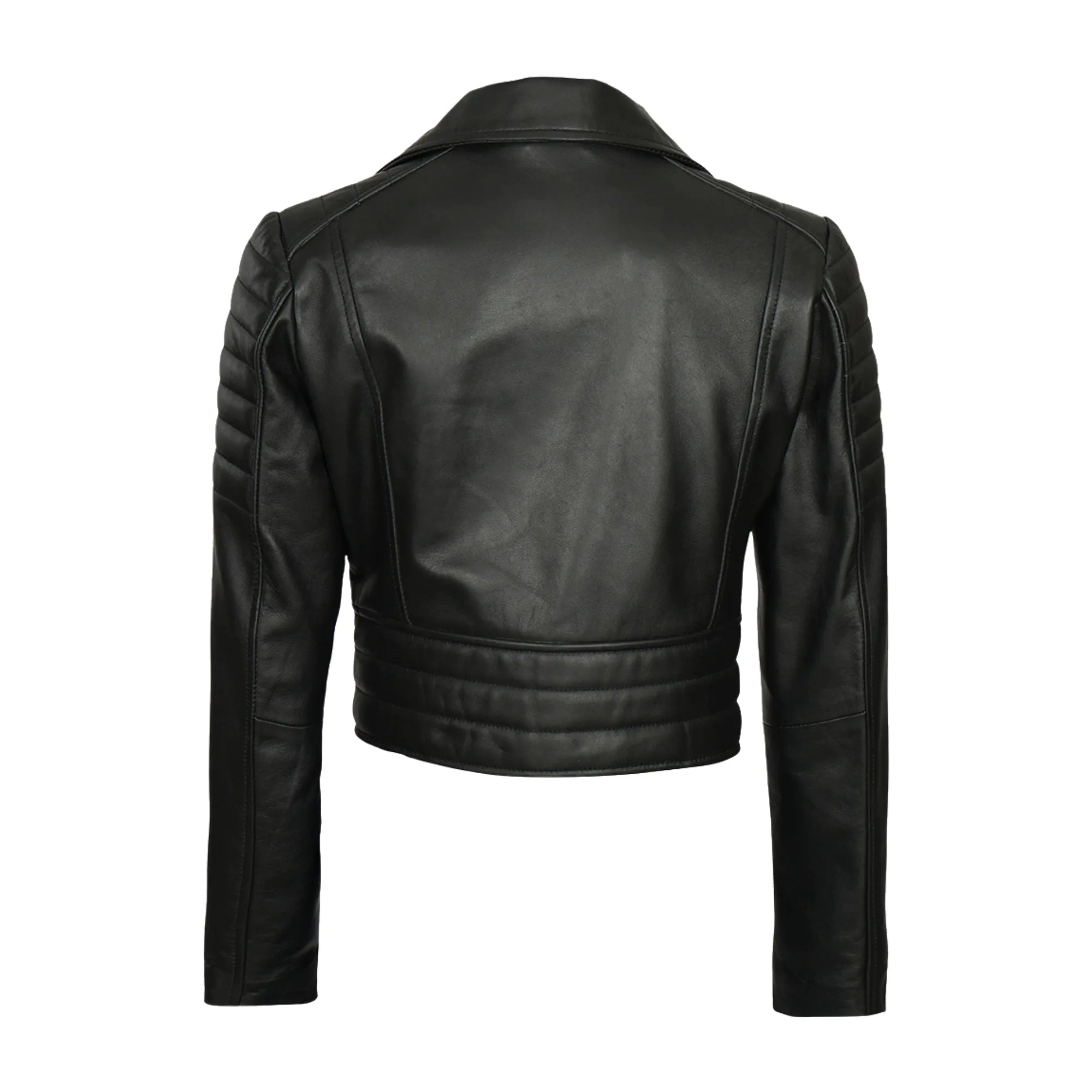 Women Asymmetrical Black Cropped Biker Style Sheepskin Leather Jacket