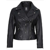 Women Asymmetrical Black Moto Leather Jacket
