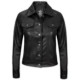 Black leather jacket on a white background