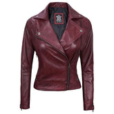 Women Burgundy Motorcycle Leather Jacket