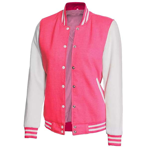 Women's Pink and White Varsity Baseball Jacket