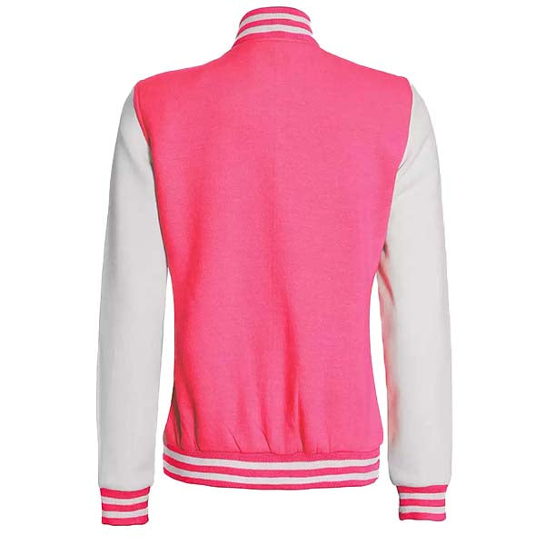 Women's Pink and White Varsity Baseball Jacket