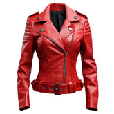 Women Slim fit Red Biker Leather Jacket