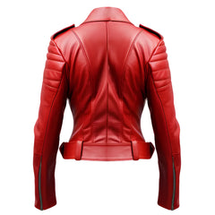 Women Slim fit Red Biker Leather Jacket