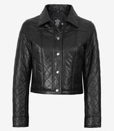 Women’s Black Cropped Quilted Real Lambskin Leather Jacket