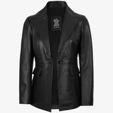 Women's Black Button Real Lambskin Leather Blazer