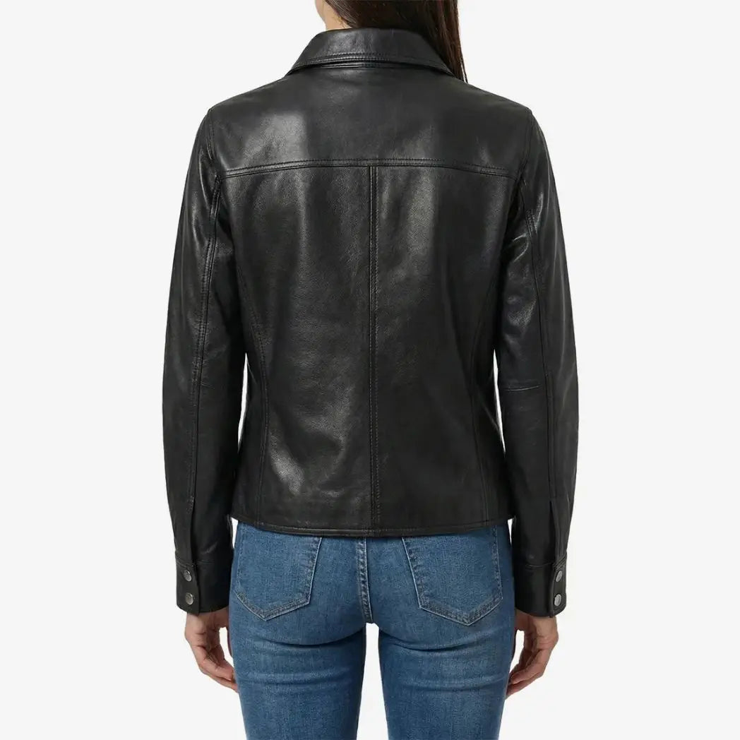 Women’s Minimalist Lambskin Black Leather Jacket