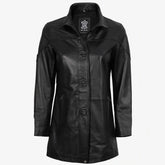 Women's 3/4 Length Black Lambskin Leather Car Coat