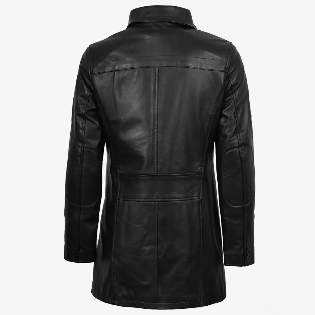 Women's 3/4 Length Black Lambskin Leather Car Coat