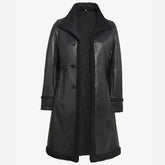 Women's 3/4 Length Black Shearling Real Leather Coat