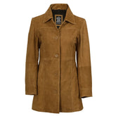 Women's 3/4 Length Button Down Light Brown Suede Coat