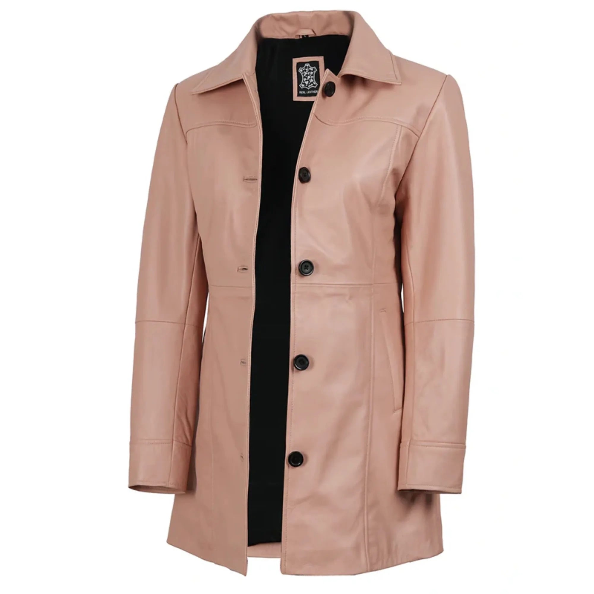 Women’s 3/4 length Pink Real Leather Car Coat