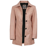 Women’s 3/4 length Pink Real Leather Car Coat