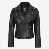 Women's Asymmetrical Black Leather Biker Style Jacket