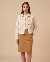 Women's Beige Cropped Cotton Jacket