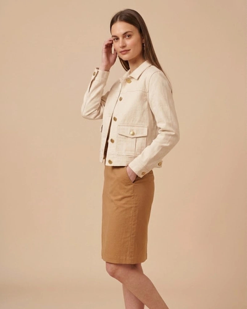 Women's Beige Cropped Cotton Jacket