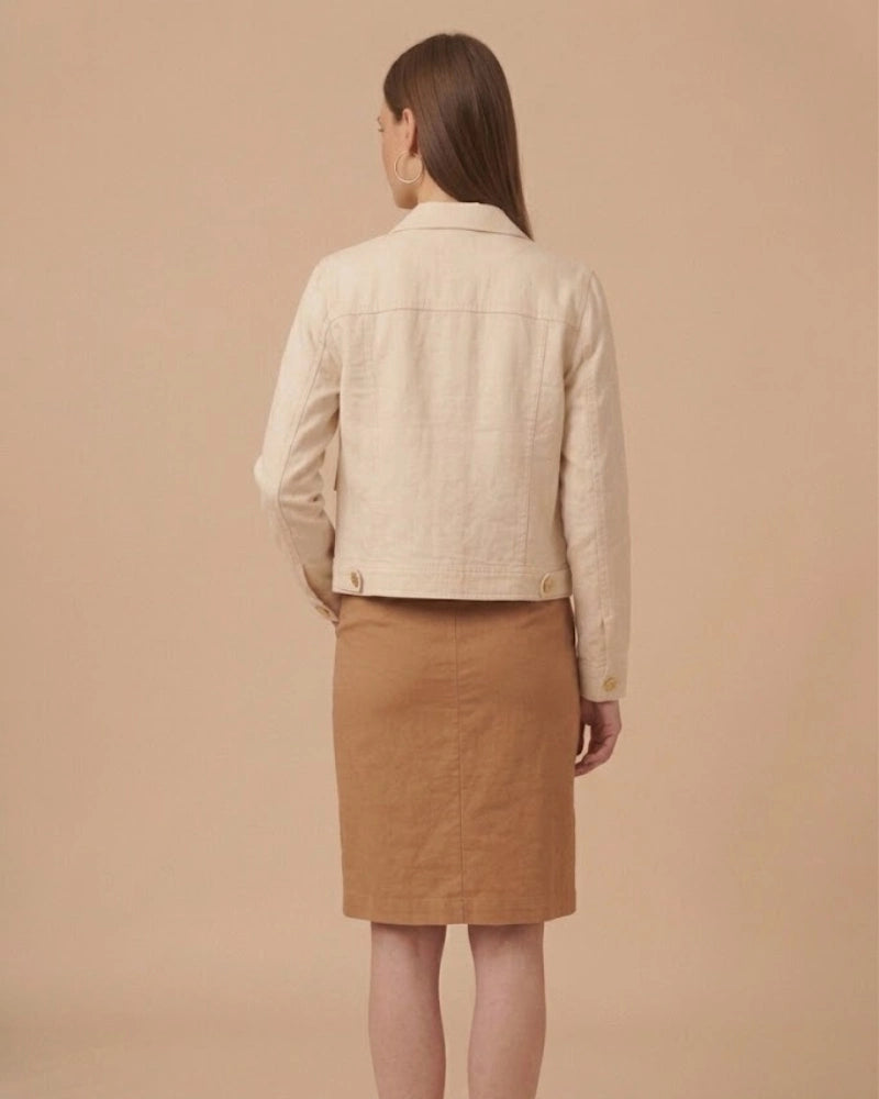 Women's Beige Cropped Cotton Jacket