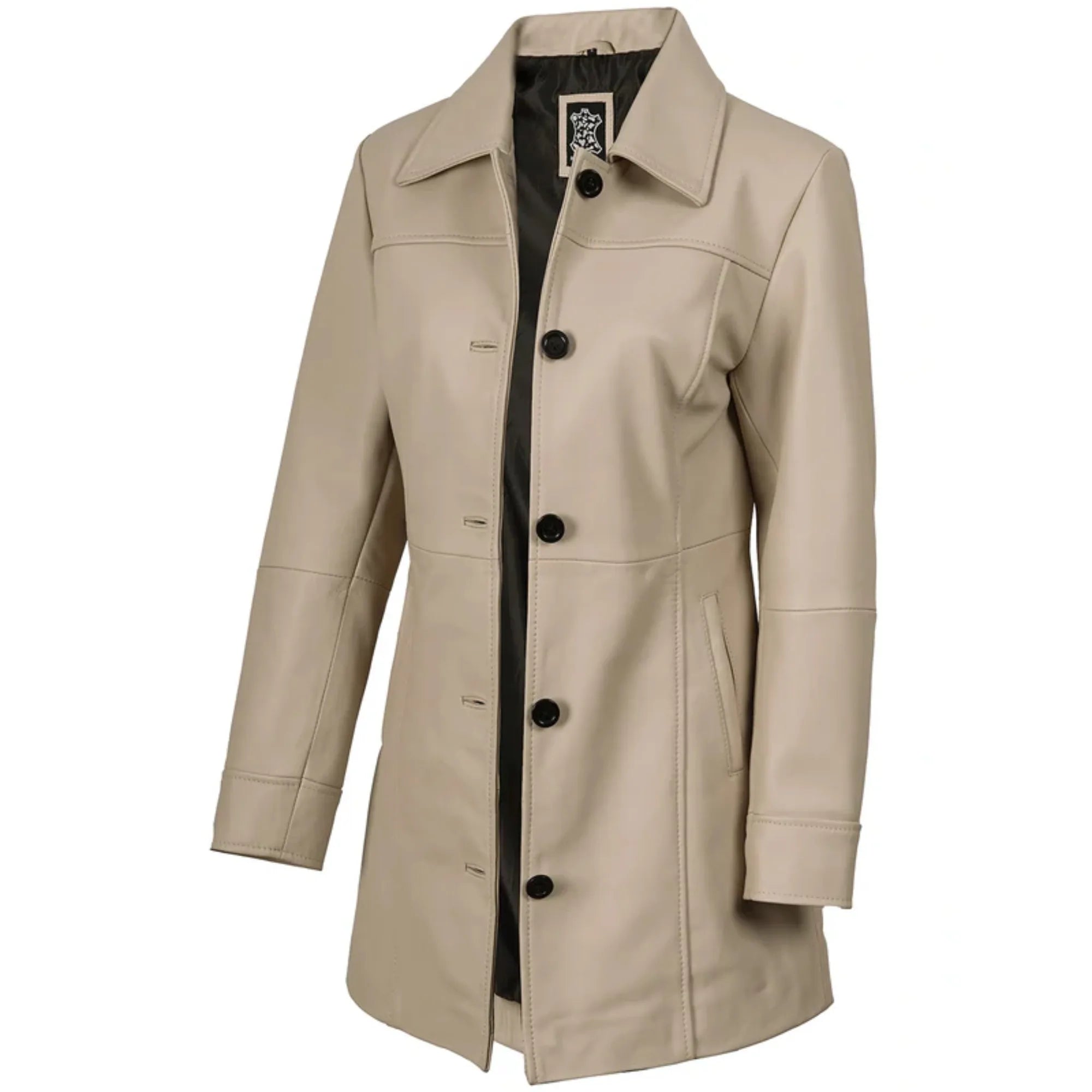 Women's Beige Real Leather Car Coat