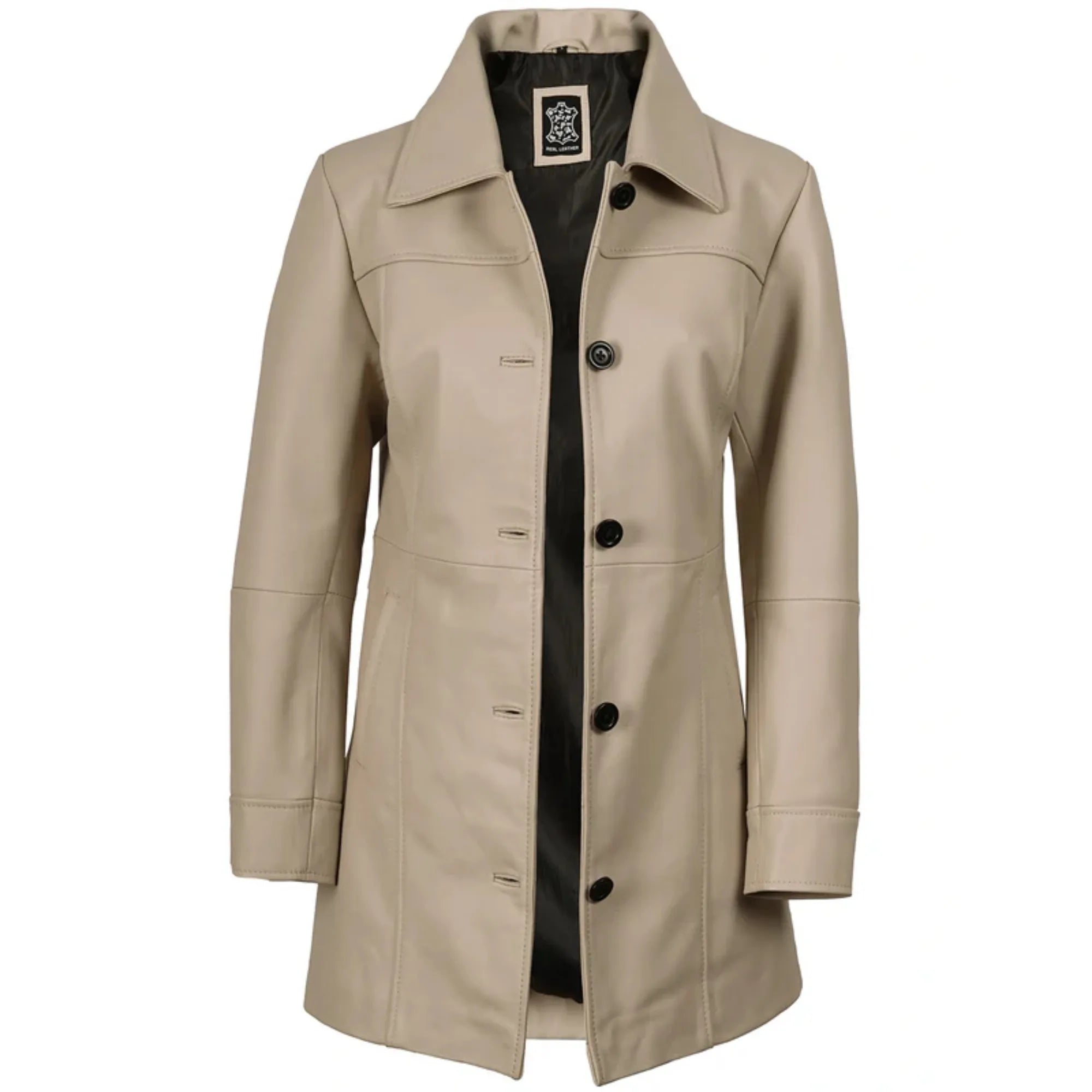 Women's Beige Real Leather Car Coat