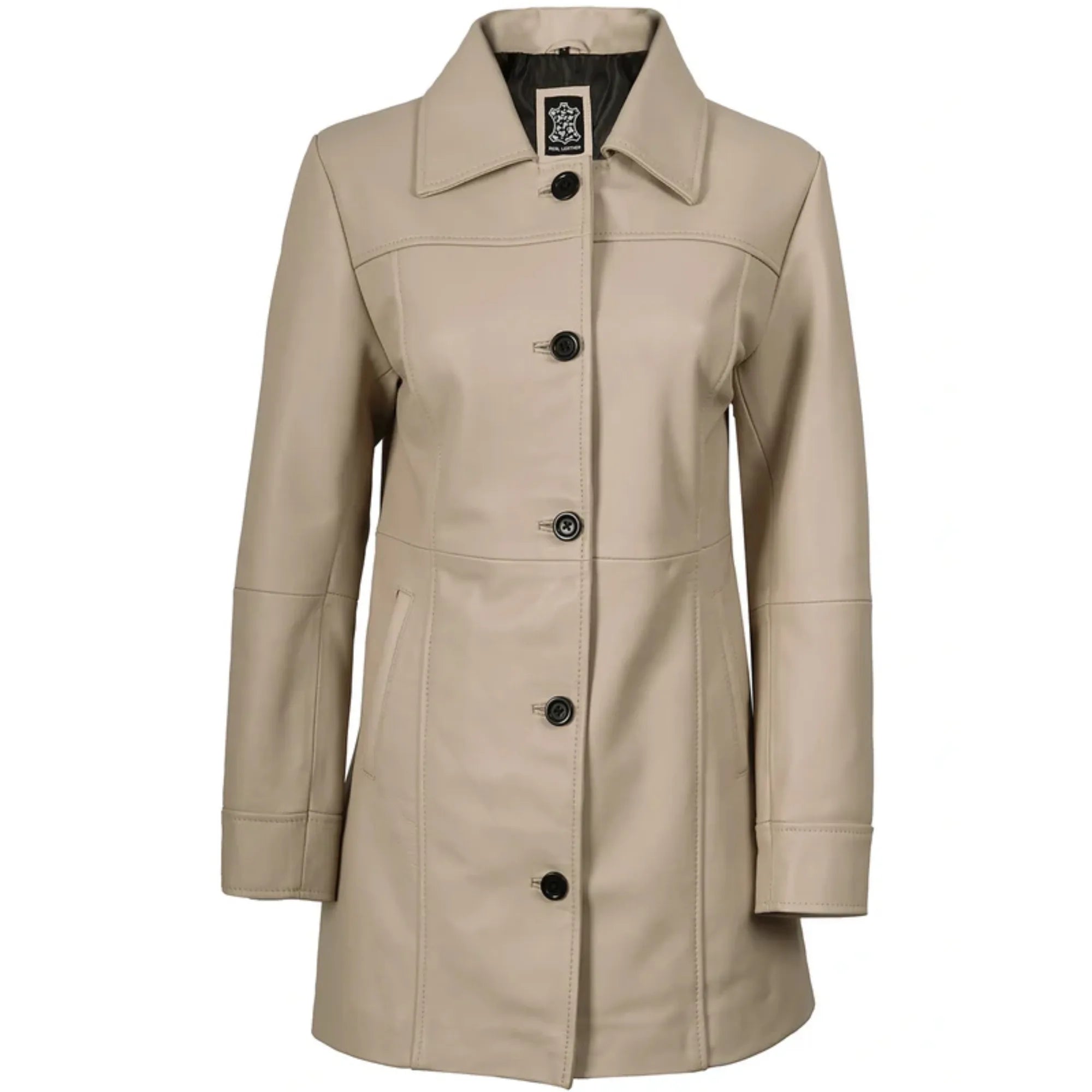 Women's Beige Real Leather Car Coat