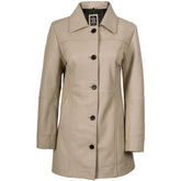 Women's Beige Real Leather Car Coat