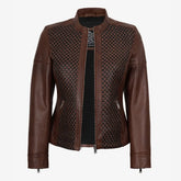 Women's Biker Style Cognac Textured Lambskin Leather Jacket