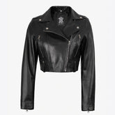 Women's Black Biker Style Asymmetrical Cropped Leather Jacket