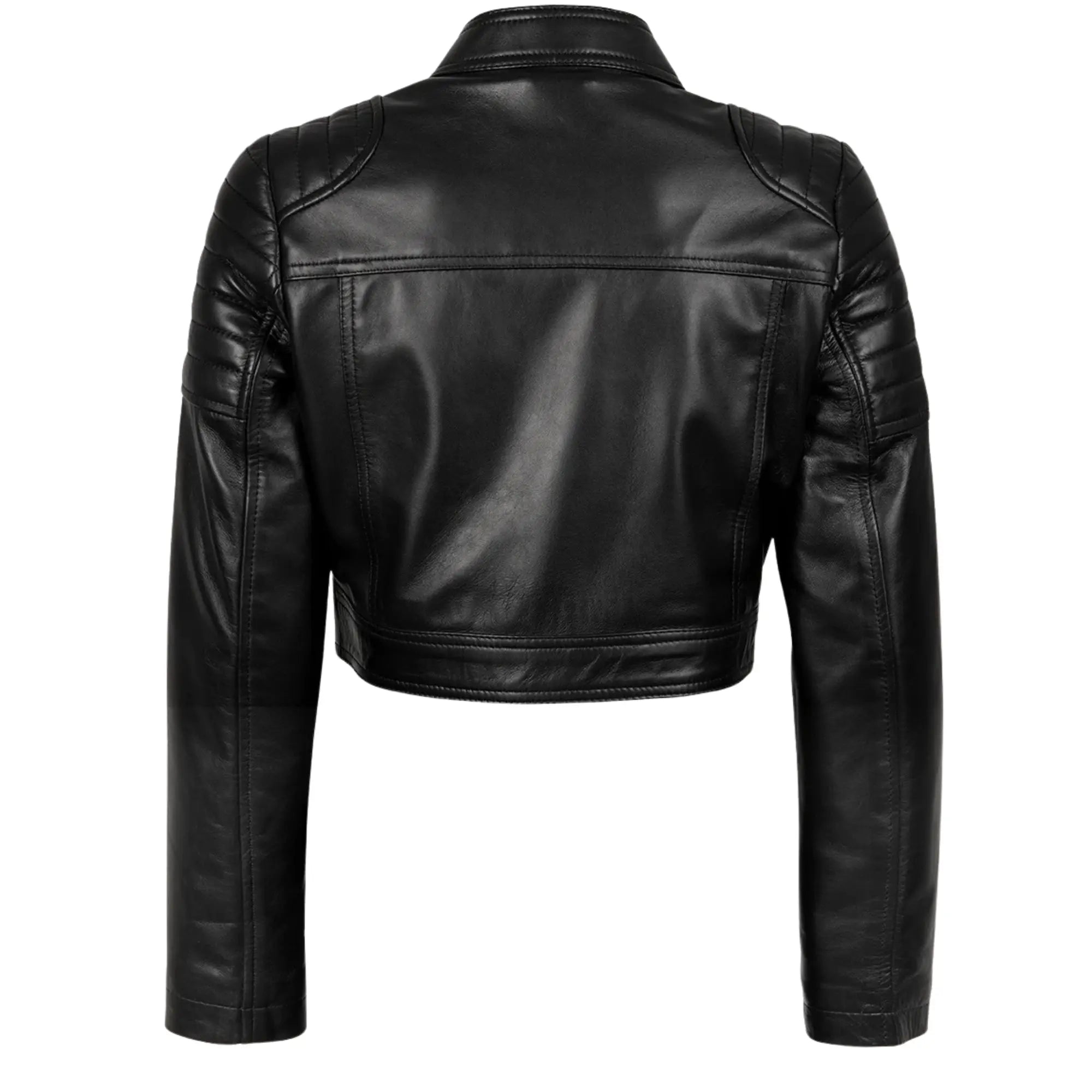 Women's Black Cropped Biker Style Sheepskin Leather Jacket