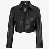 Women's Black Cropped Real Lambskin Leather Jacket