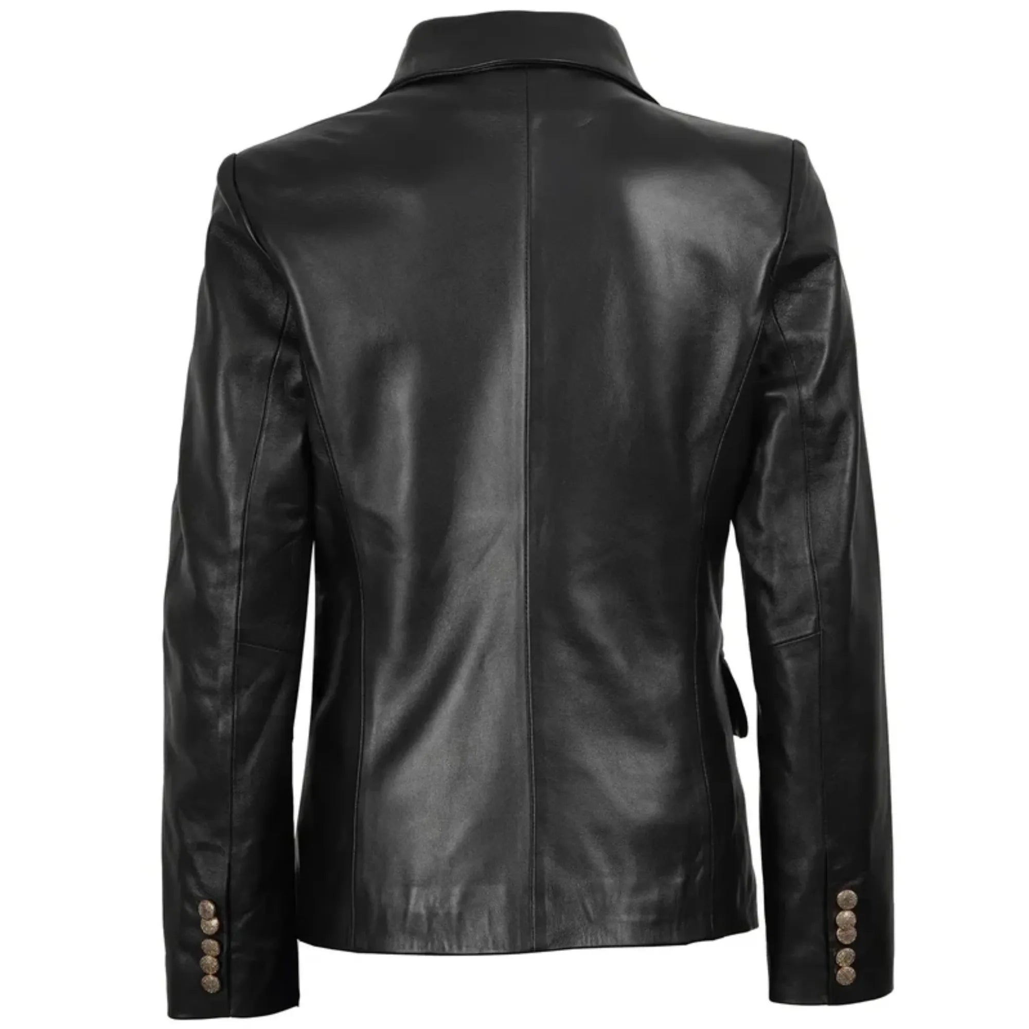 Women's Black Double Breasted Leather Blazer