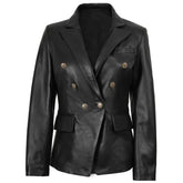 Women's Black Double Breasted Leather Blazer
