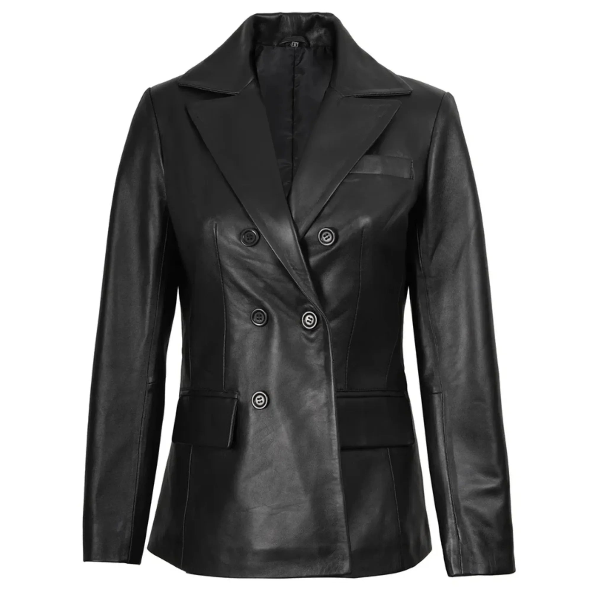 Women's Black Double Breasted Leather Blazer