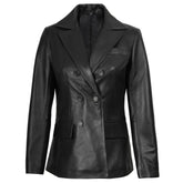 Women's Black Double Breasted Leather Blazer
