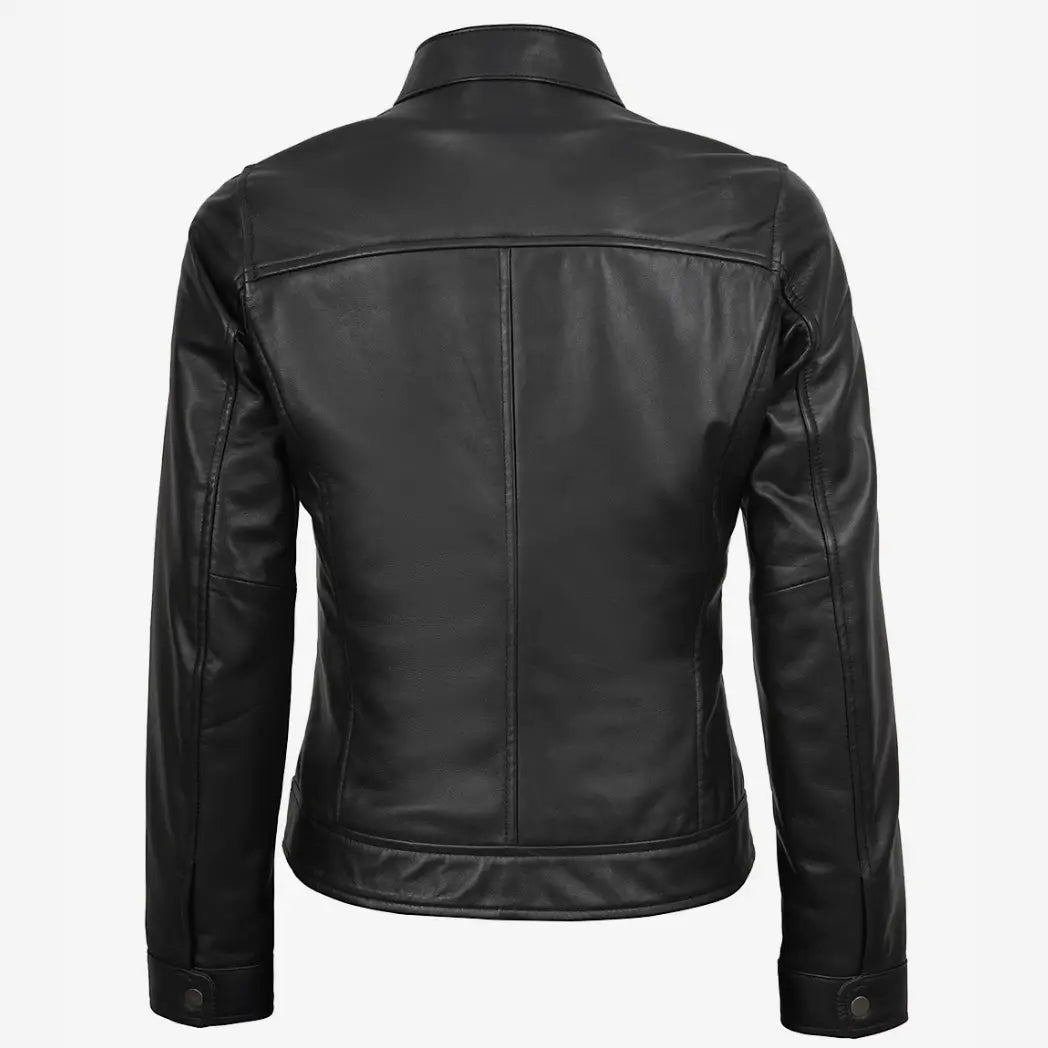 Women's Black Lambskin Biker Style Leather Jacket