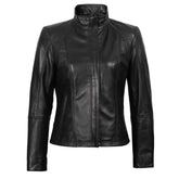 Acerra Women's Black Leather Biker Style Jacket on a white background
