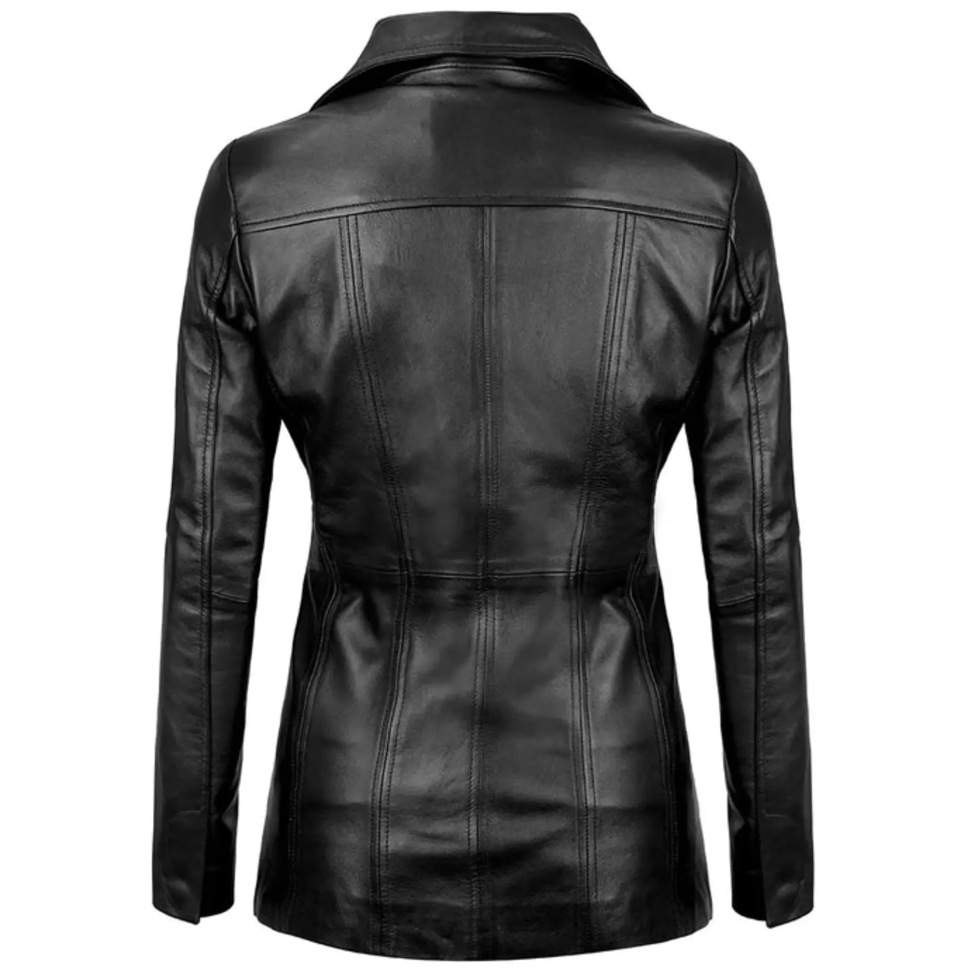 Women's Black Leather Blazer with Three Button