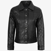 Women's Black Quilted Harrington Style Leather Jacket