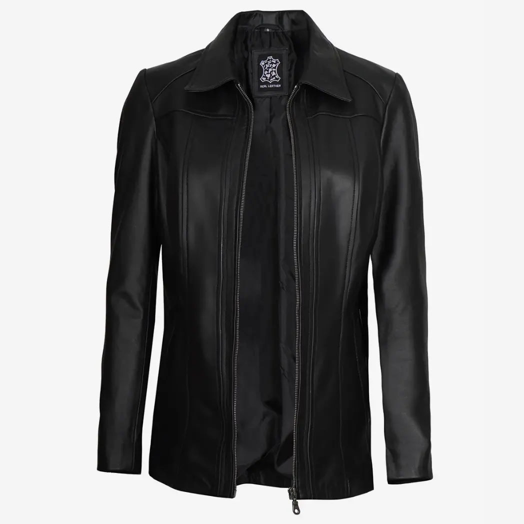 Women's Black Real Lambskin Leather Car Coat